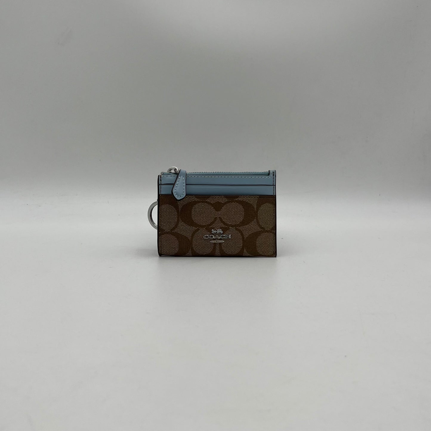 Coach Brown Signature Light Blue Leather Cardholder BNWT