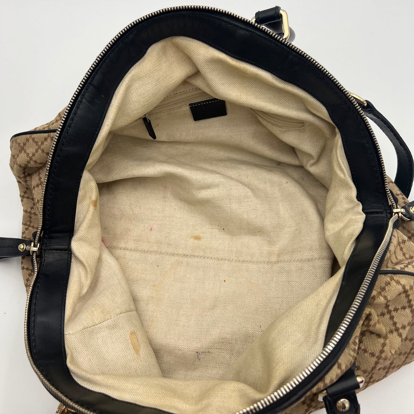 Gucci Beige Brown Diamante Canvas Sukey Satchel with Long Strap