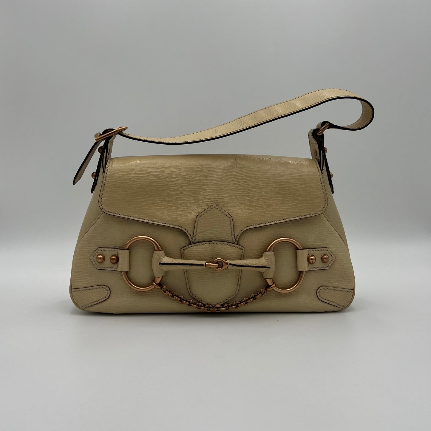 Gucci Tom Ford Cream Leather Horsebit Chain Shoulder Bag