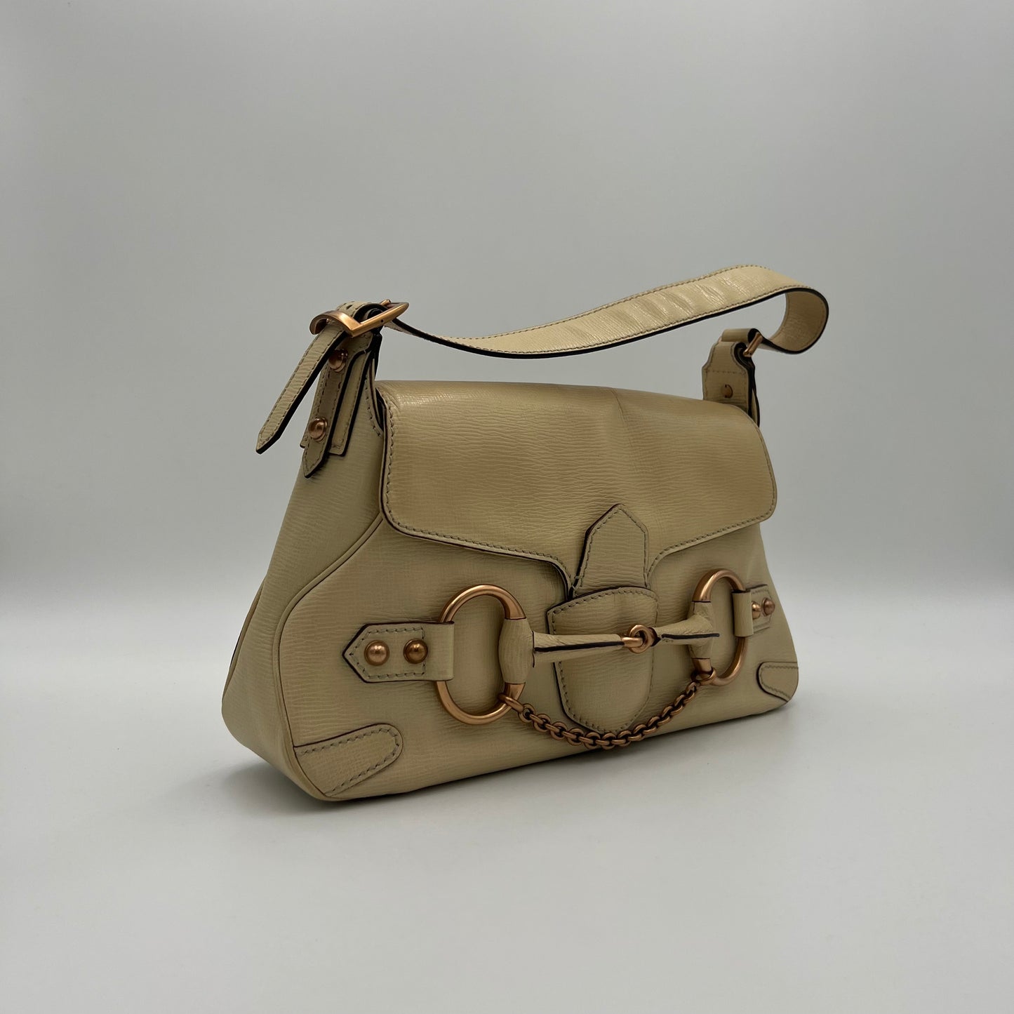 Gucci Tom Ford Cream Leather Horsebit Chain Shoulder Bag