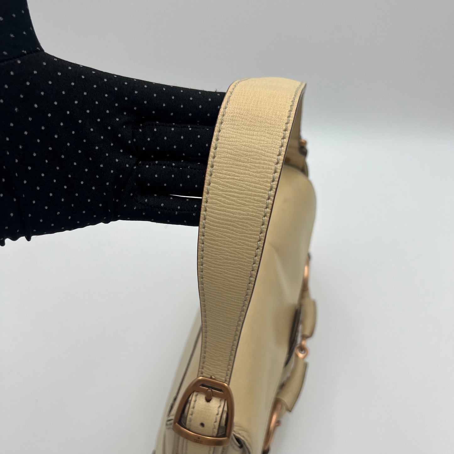 Gucci Tom Ford Cream Leather Horsebit Chain Shoulder Bag
