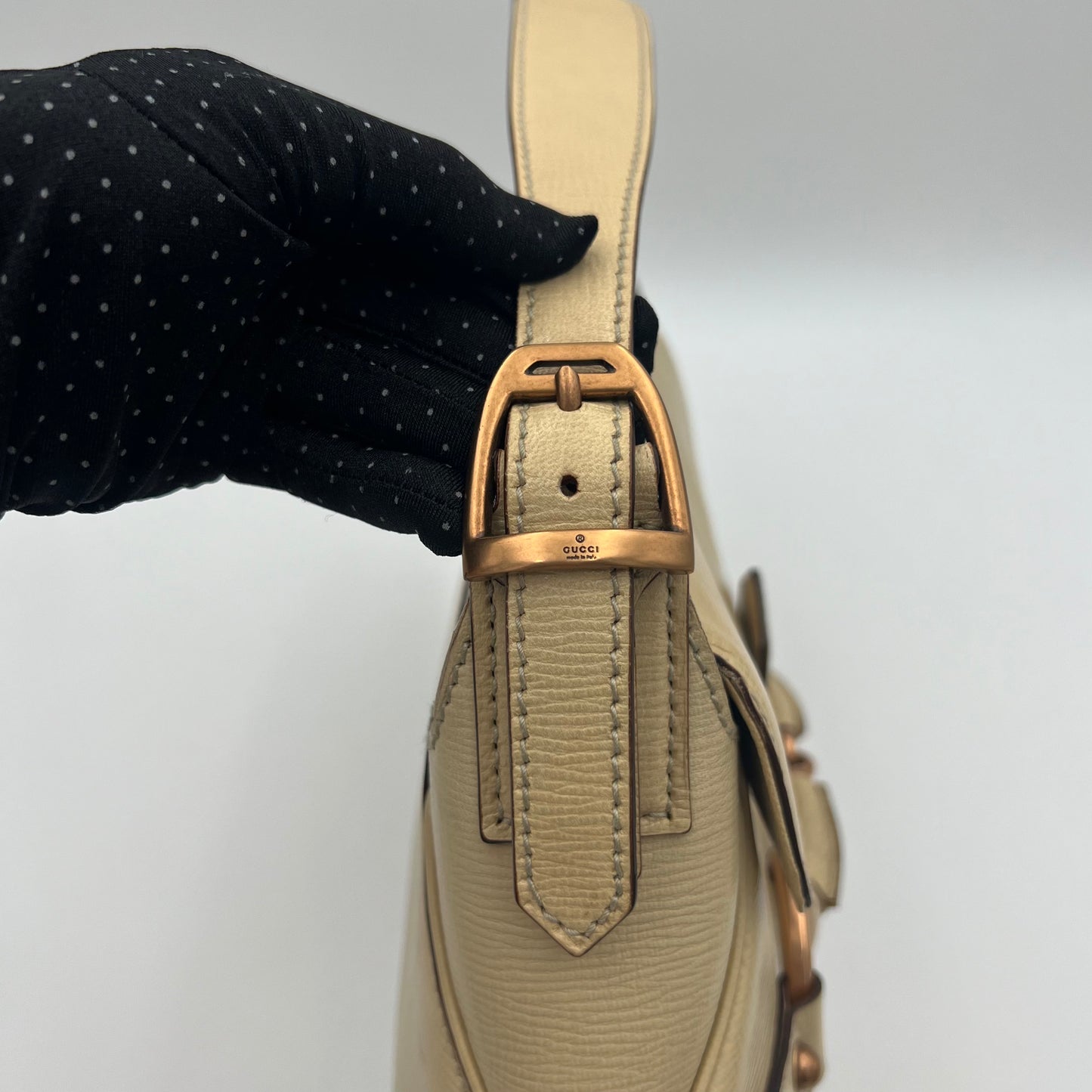 Gucci Tom Ford Cream Leather Horsebit Chain Shoulder Bag