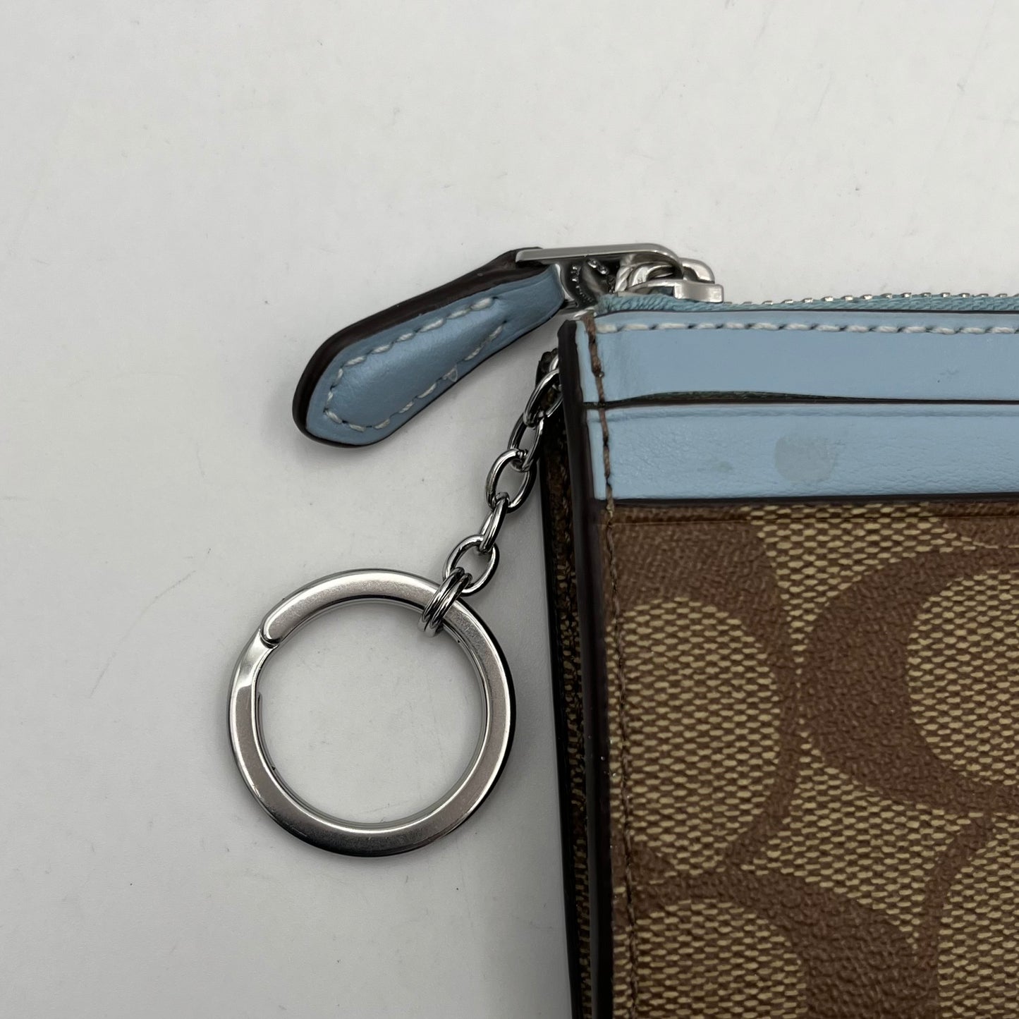 Coach Brown Signature Light Blue Leather Cardholder BNWT