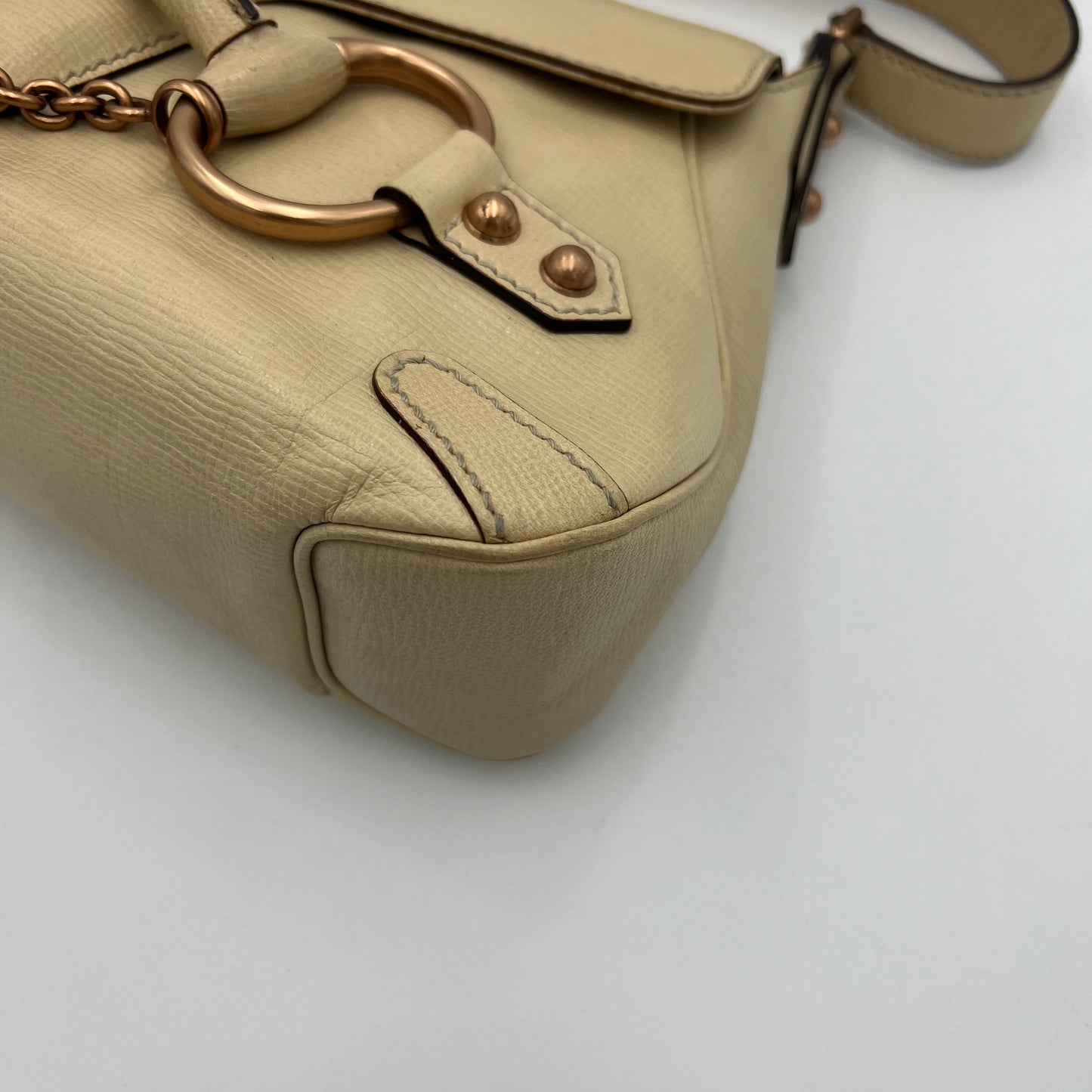 Gucci Tom Ford Cream Leather Horsebit Chain Shoulder Bag