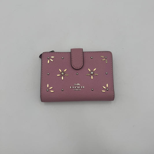 Coach Pink Leather Floral Embellished Bifold Compact Wallet