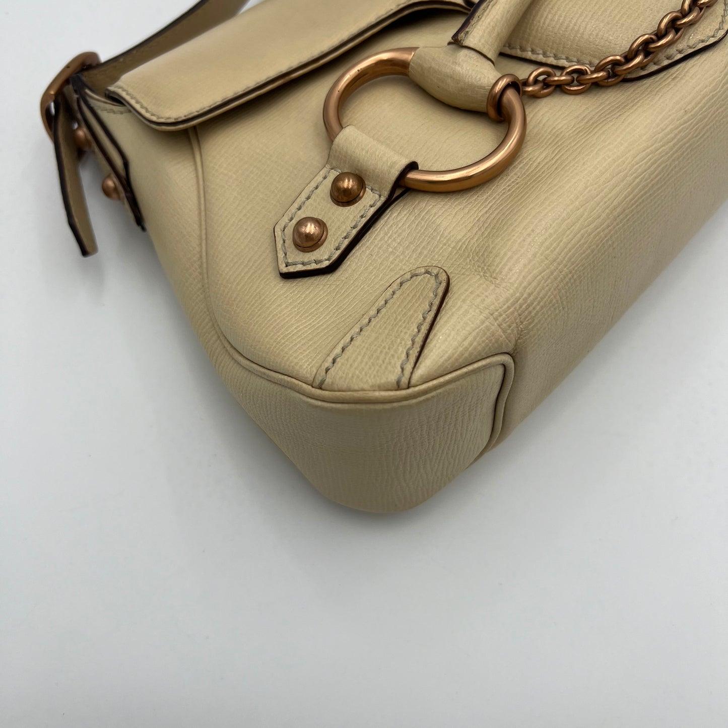 Gucci Tom Ford Cream Leather Horsebit Chain Shoulder Bag