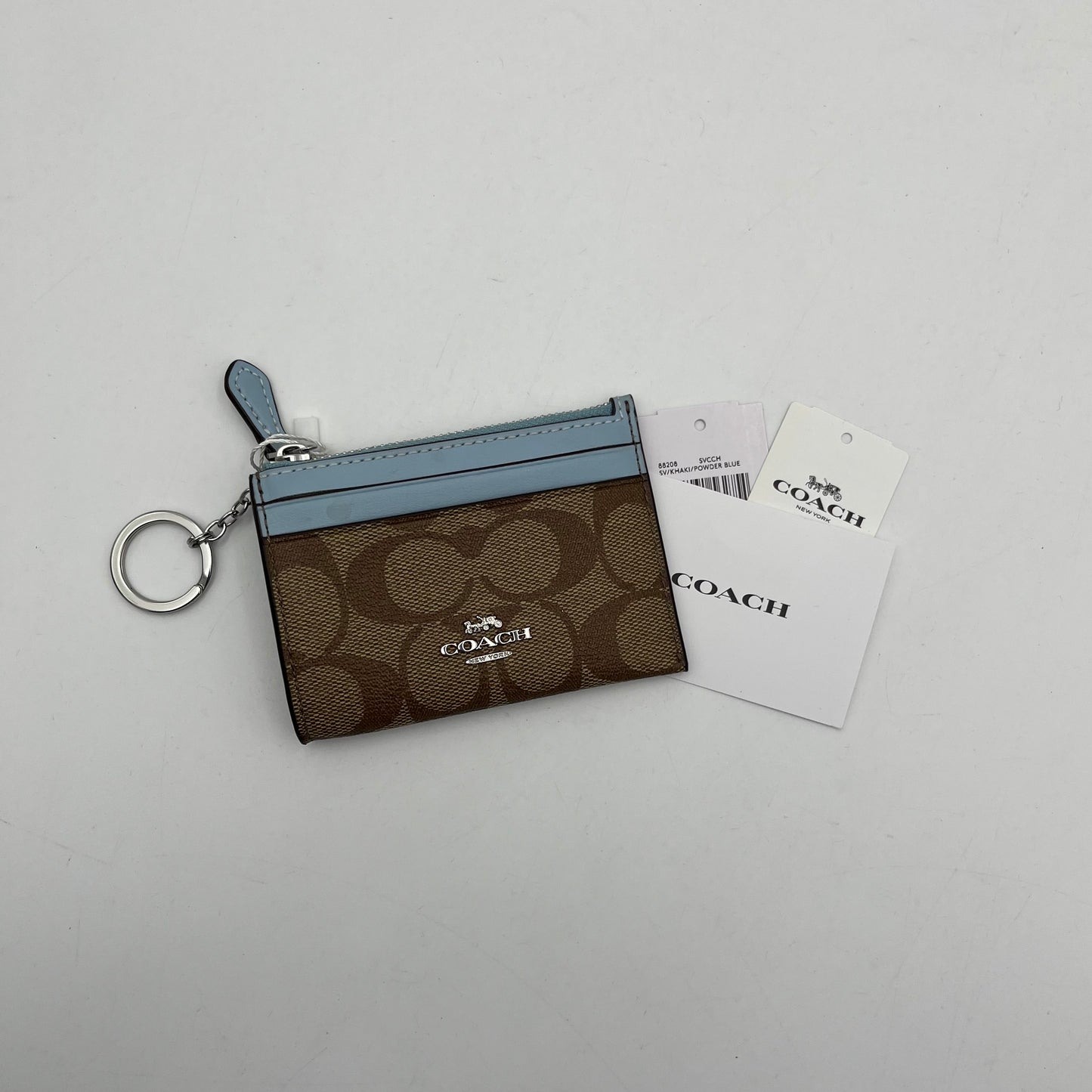 Coach Brown Signature Light Blue Leather Cardholder BNWT