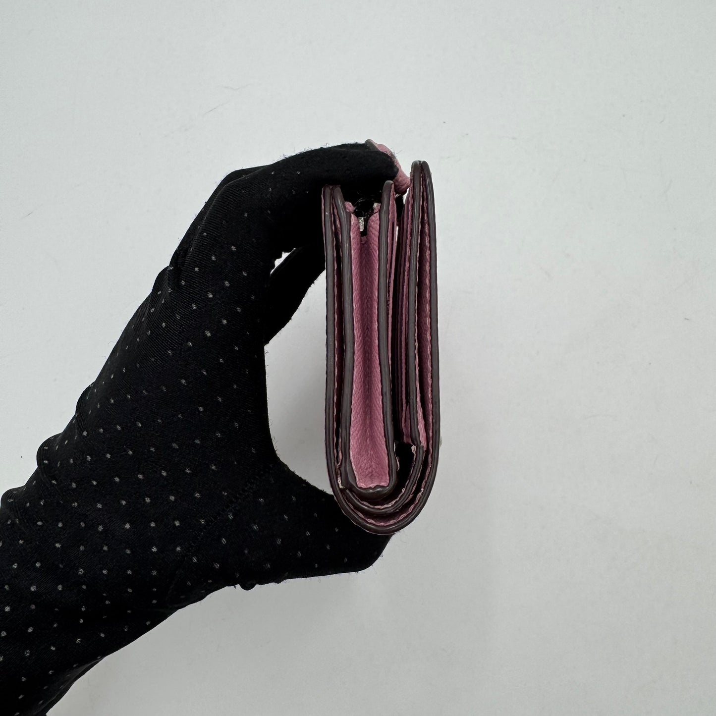 Coach Pink Leather Floral Embellished Bifold Compact Wallet