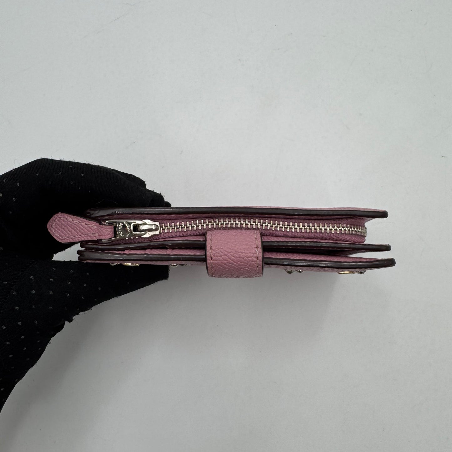 Coach Pink Leather Floral Embellished Bifold Compact Wallet