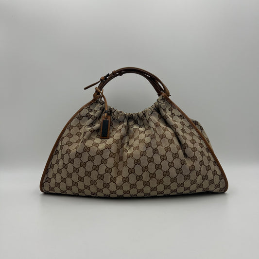 Gucci Monogram Canvas Drawstring Hobo Bag