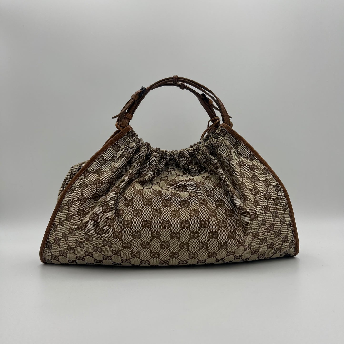 Gucci Monogram Canvas Drawstring Hobo Bag