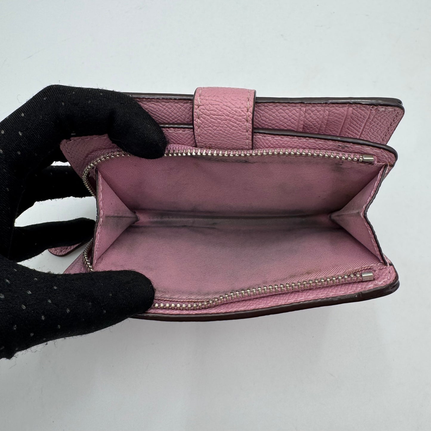 Coach Pink Leather Floral Embellished Bifold Compact Wallet