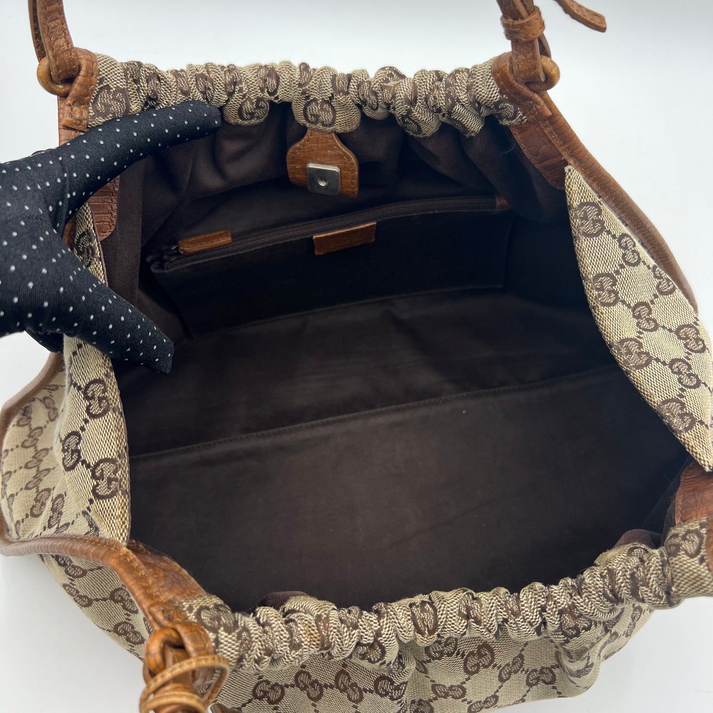 Gucci Monogram Canvas Drawstring Hobo Bag