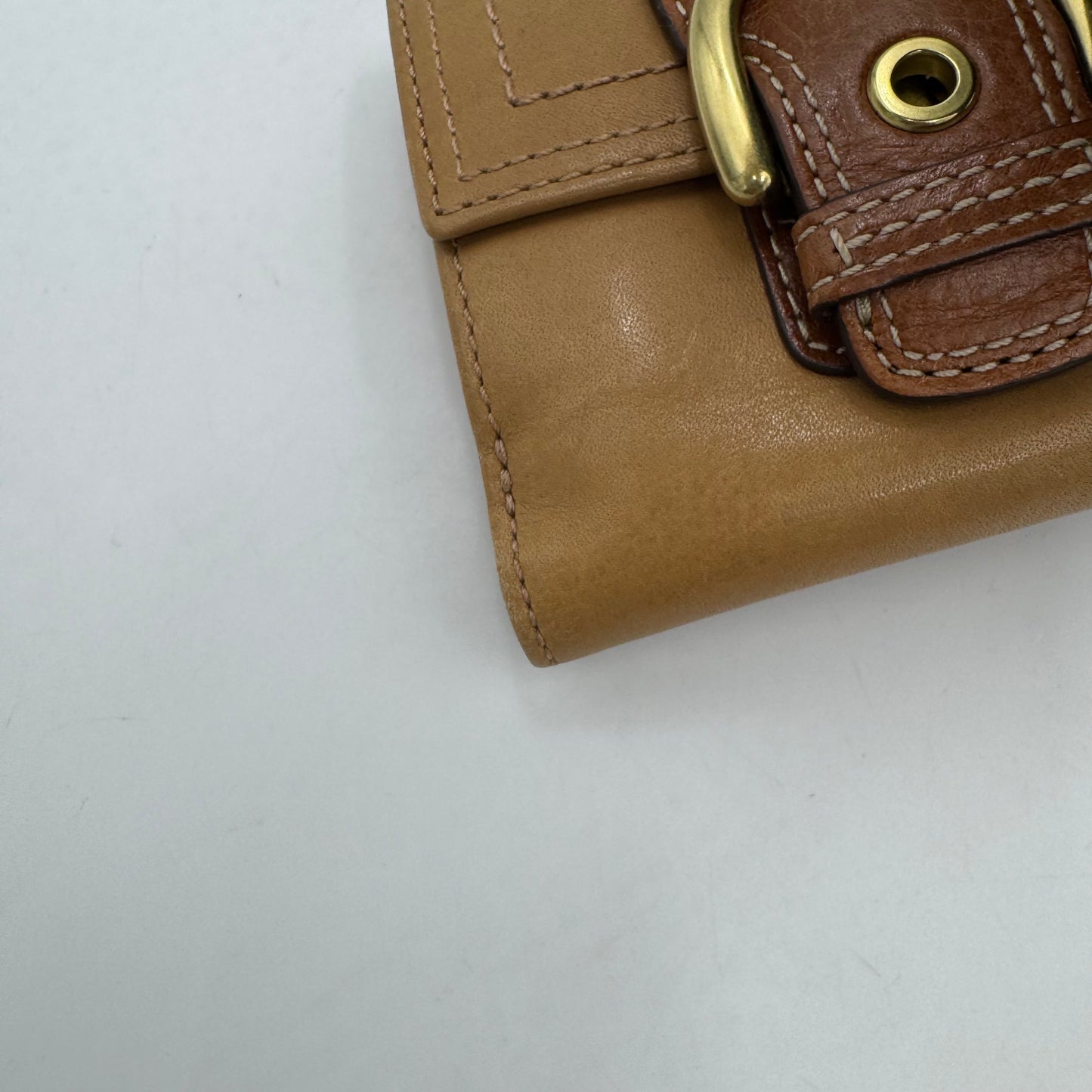 Coach Vintage Tan Brown Leather Soho Buckle Bifold Short Wallet