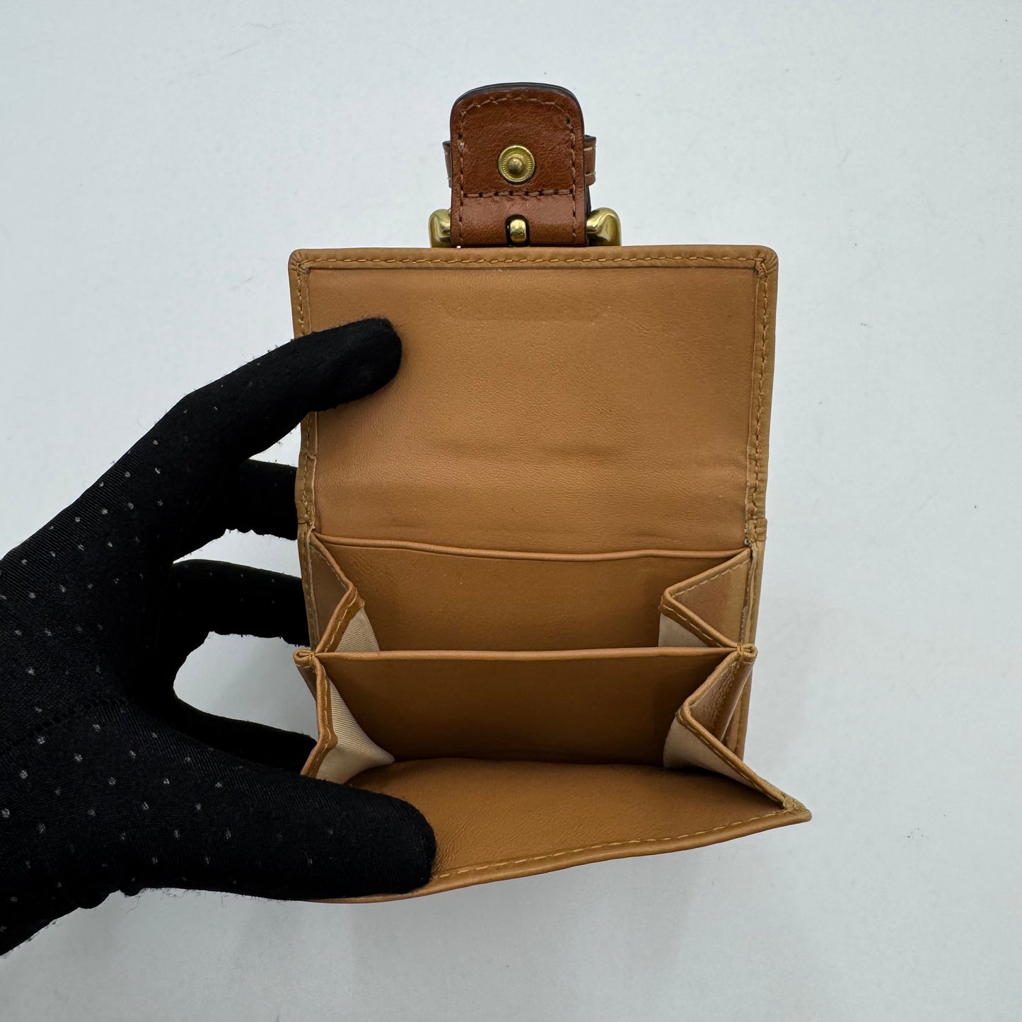 Coach Vintage Tan Brown Leather Soho Buckle Bifold Short Wallet