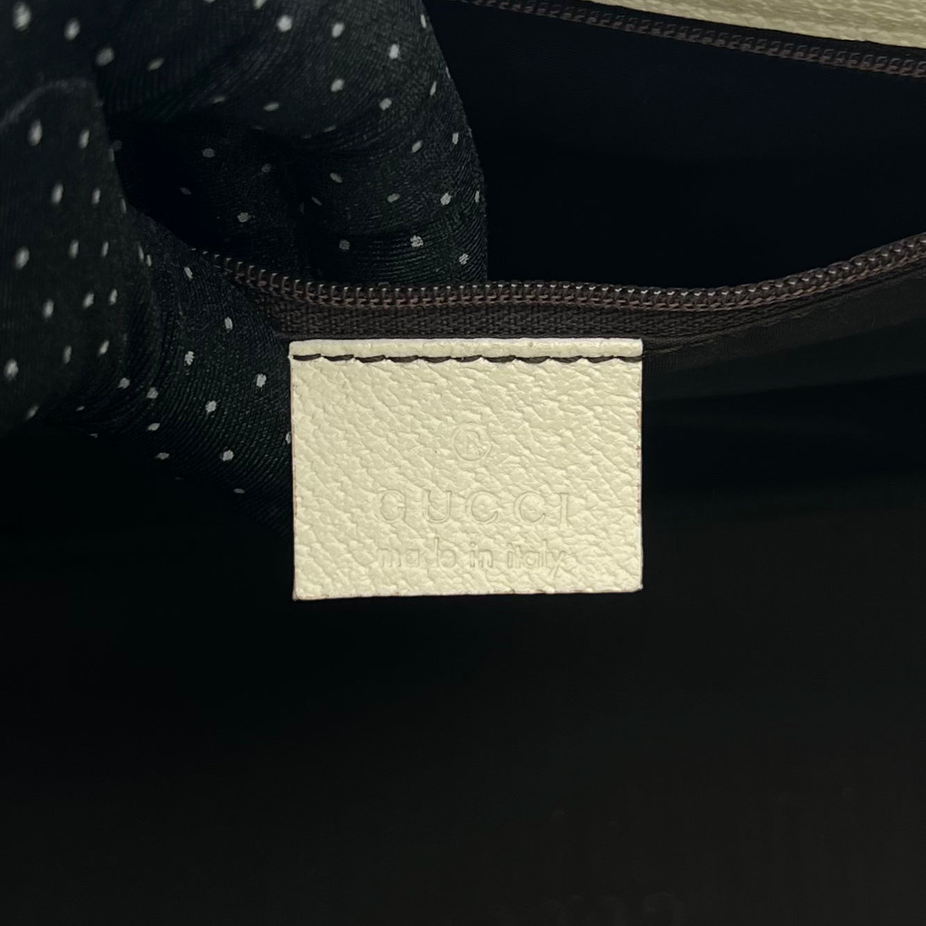 Gucci Beige Canvas White Leather Bardot Jackie GHW
