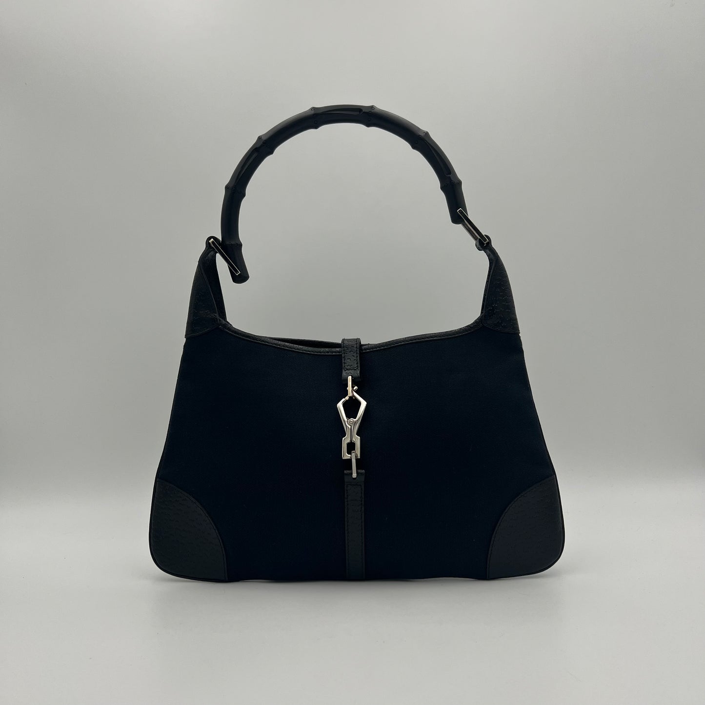 Gucci Black Canvas Bamboo Handle Jackie Shoulder Bag