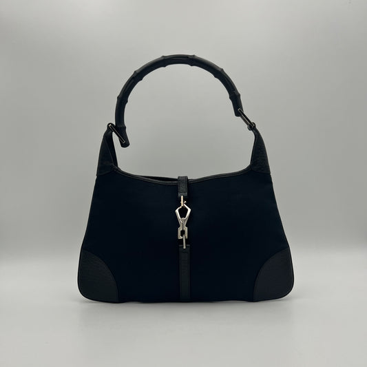 Gucci Black Canvas Bamboo Handle Jackie Shoulder Bag
