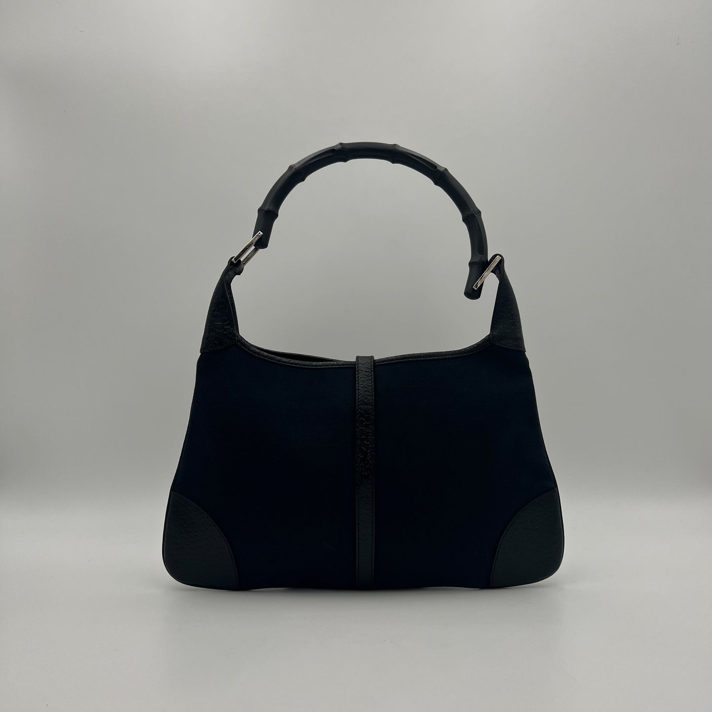 Gucci Black Canvas Bamboo Handle Jackie Shoulder Bag