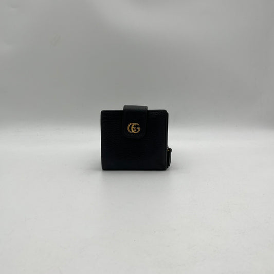 Gucci GG Marmont Black Leather Short Compact Wallet