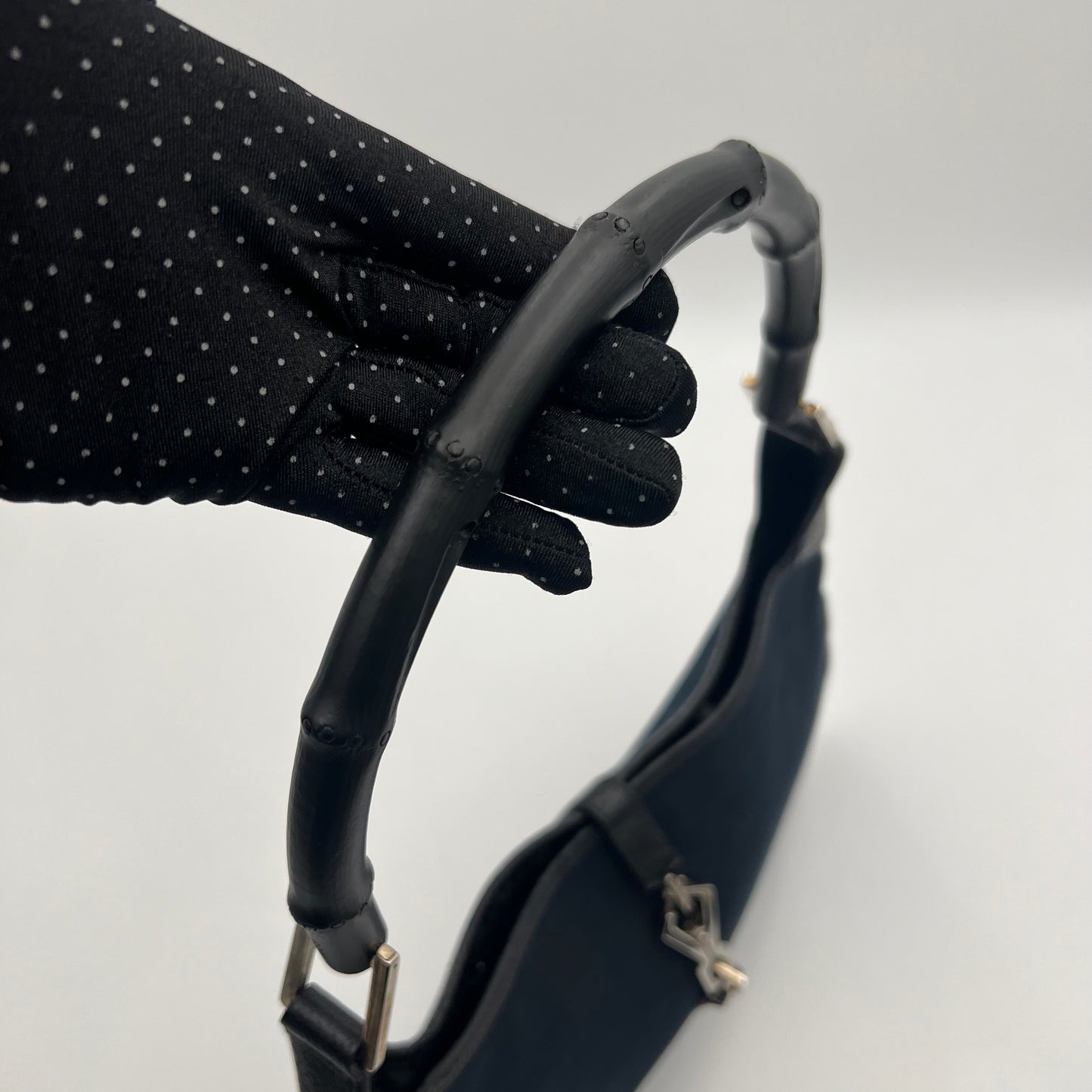 Gucci Black Canvas Bamboo Handle Jackie Shoulder Bag