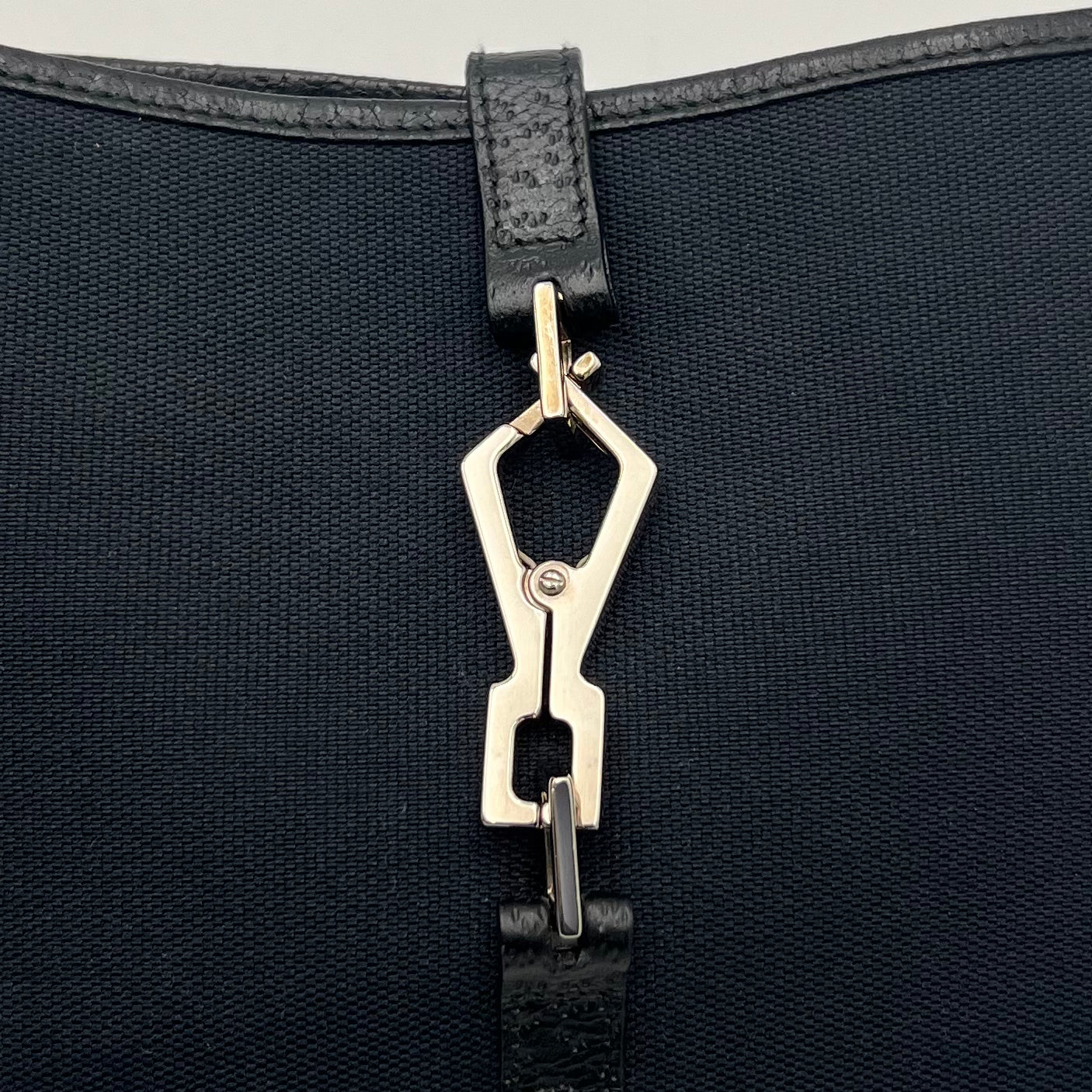 Gucci Black Canvas Bamboo Handle Jackie Shoulder Bag