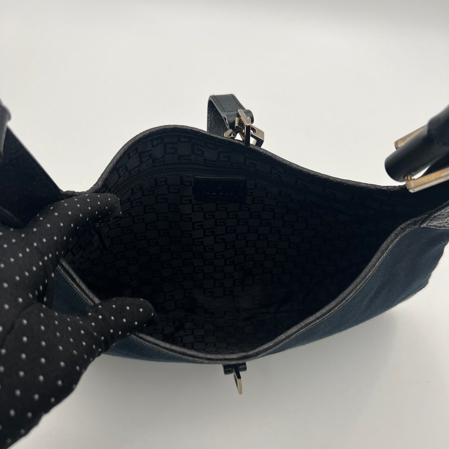 Gucci Black Canvas Bamboo Handle Jackie Shoulder Bag