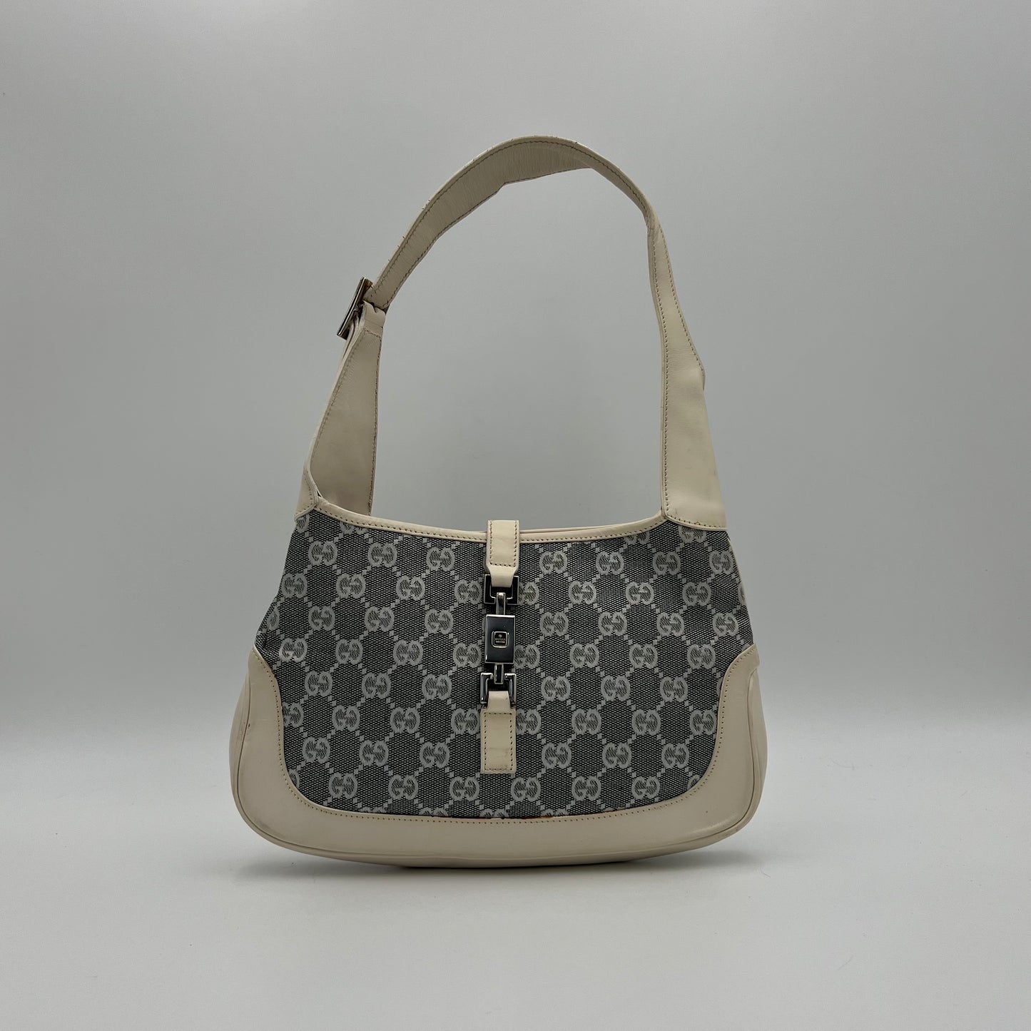 Gucci Dark Gray Monogram Canvas Jackie Hobo Shoulder Bag