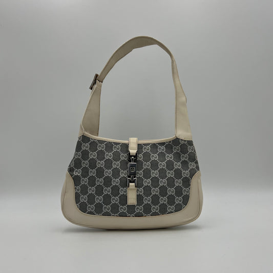 Gucci Dark Gray Monogram Canvas Jackie Hobo Shoulder Bag
