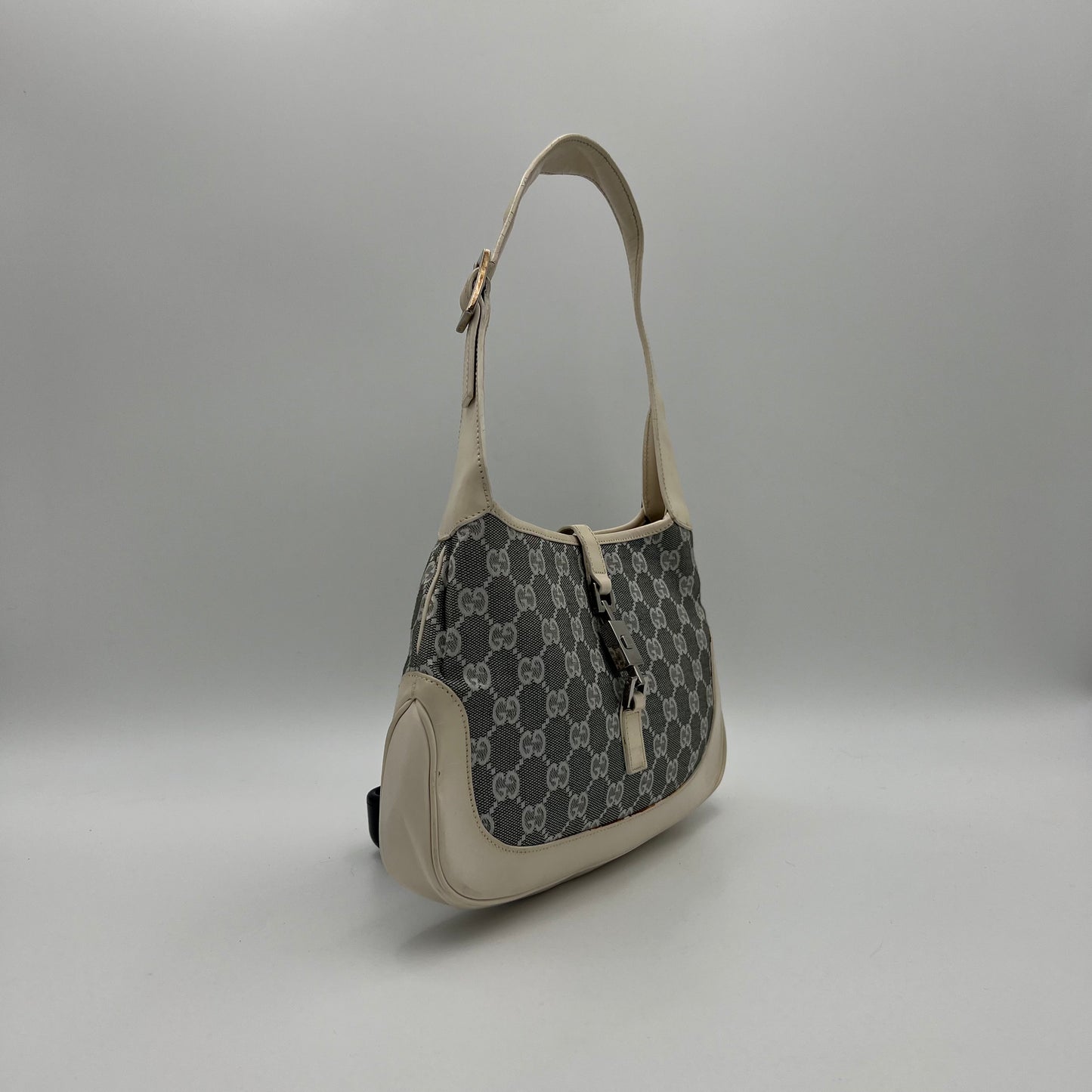 Gucci Dark Gray Monogram Canvas Jackie Hobo Shoulder Bag
