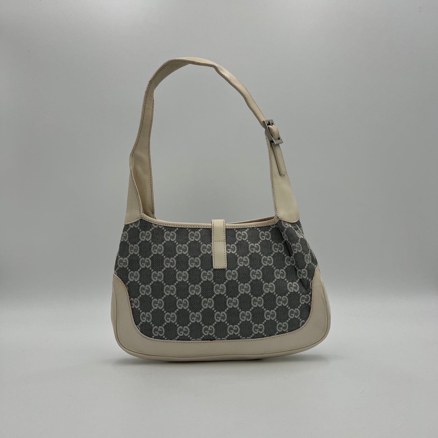 Gucci Dark Gray Monogram Canvas Jackie Hobo Shoulder Bag