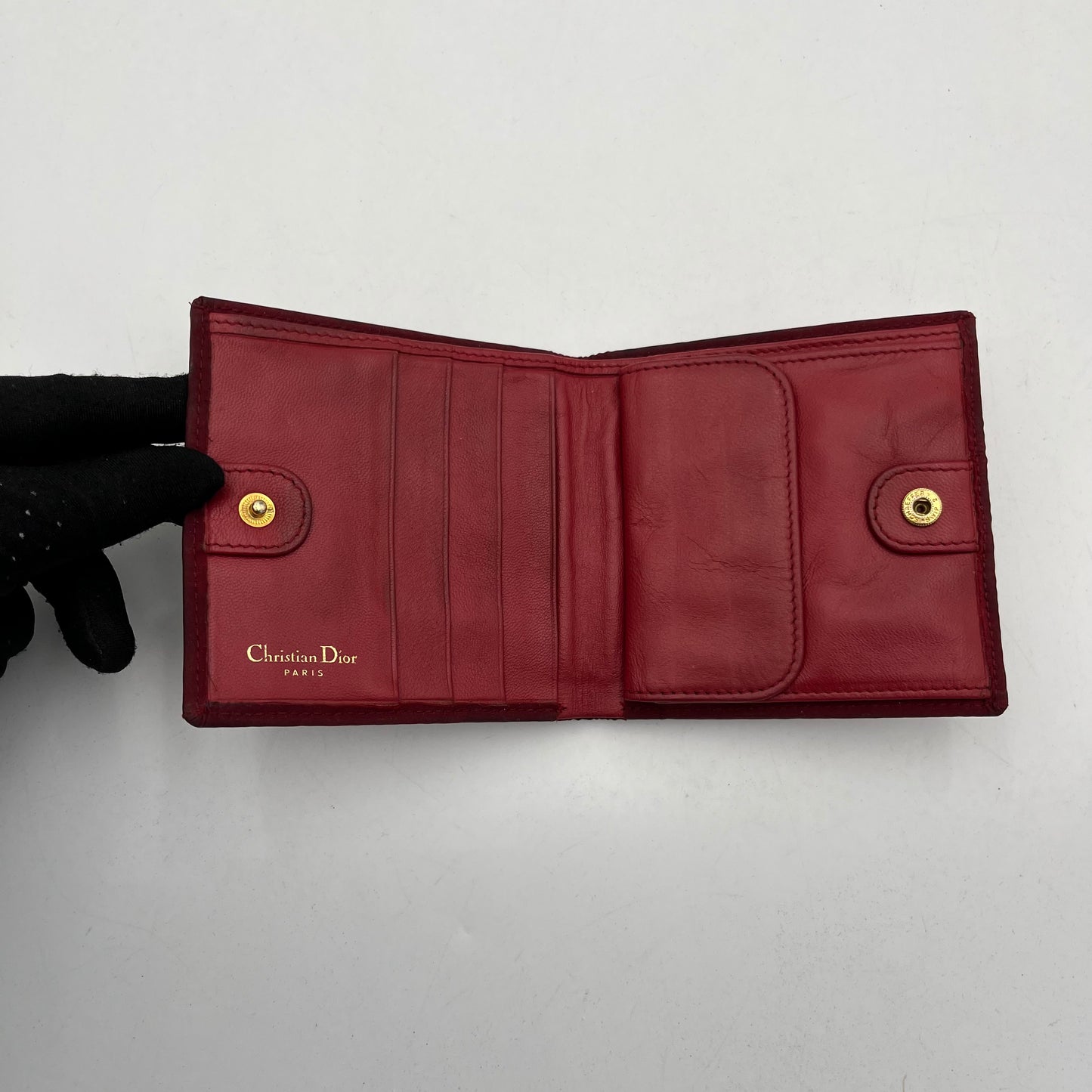 Christian Dior Red Nylon Cannage Bifold Wallet