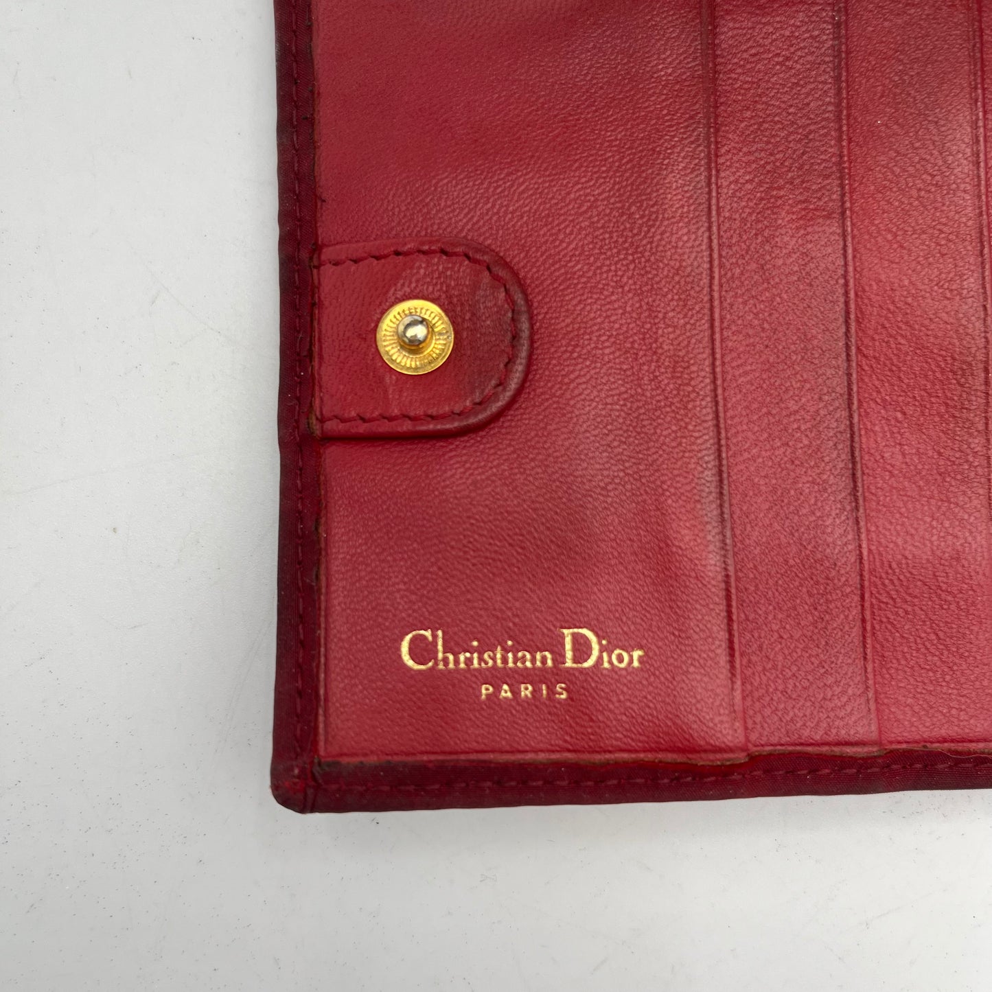 Christian Dior Red Nylon Cannage Bifold Wallet