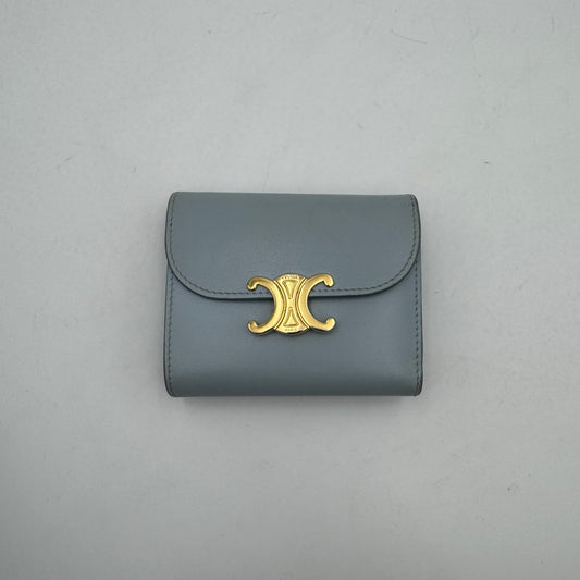 Celine Paris Light Blue Shiny Calfskin Triomphe Small Flap Wallet GHW