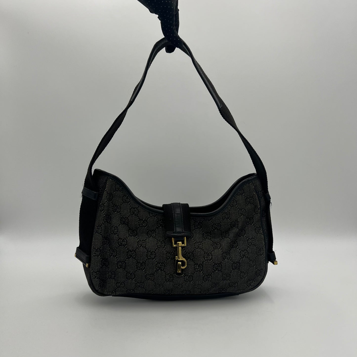 Gucci Dark Gray Monogram Canvas Jackie Hobo Shoulder Bag