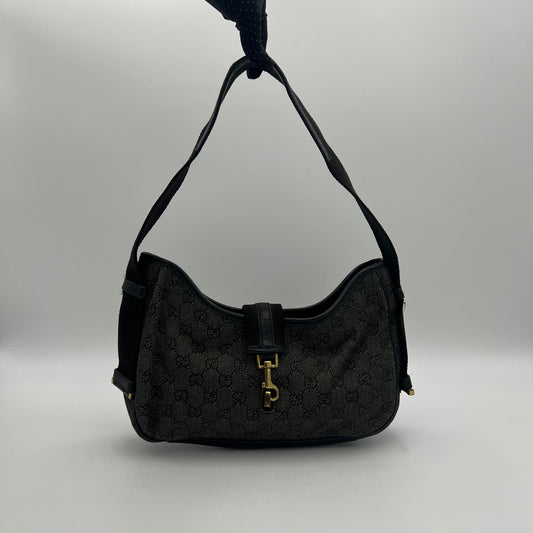 Gucci Dark Gray Monogram Canvas Jackie Hobo Shoulder Bag