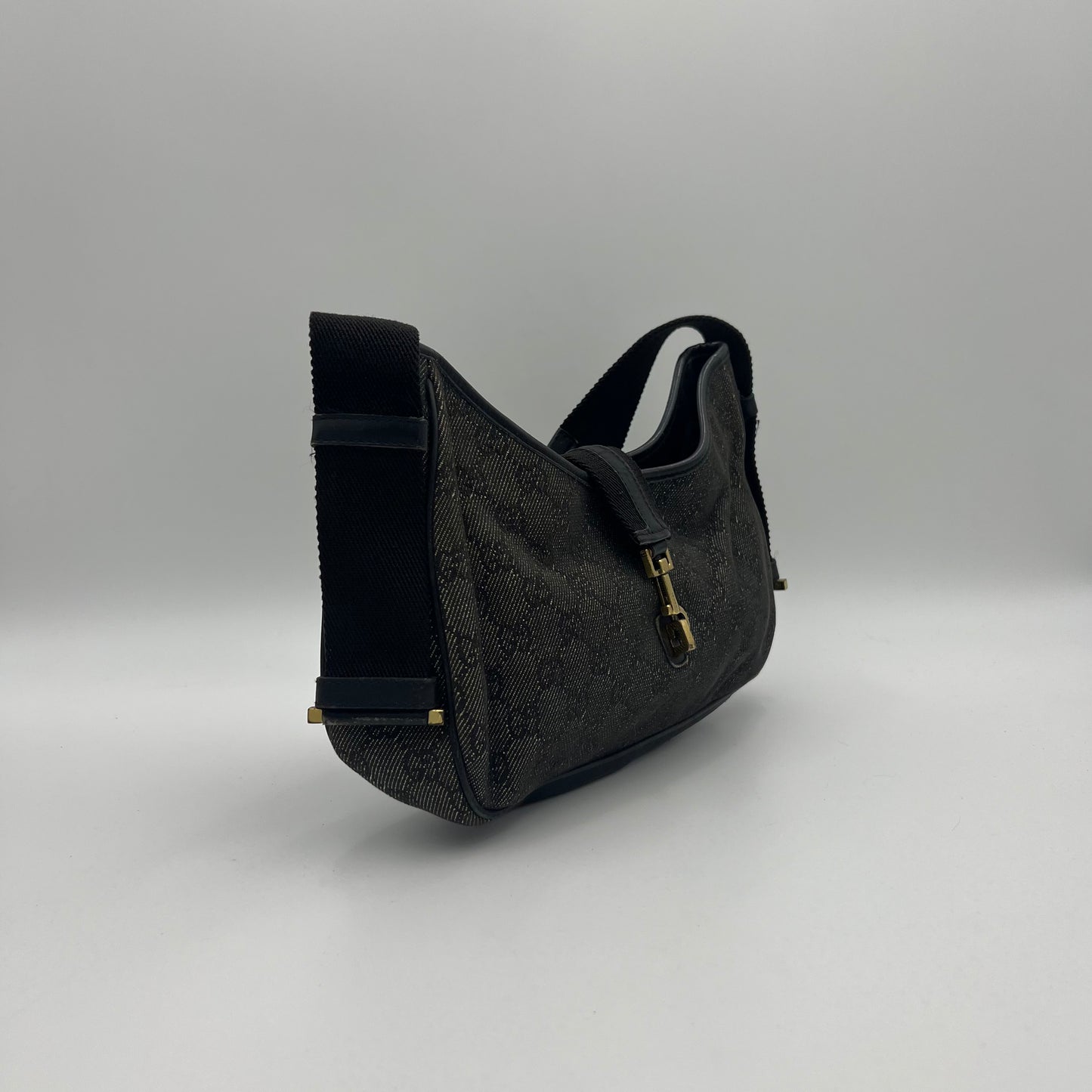 Gucci Dark Gray Monogram Canvas Jackie Hobo Shoulder Bag