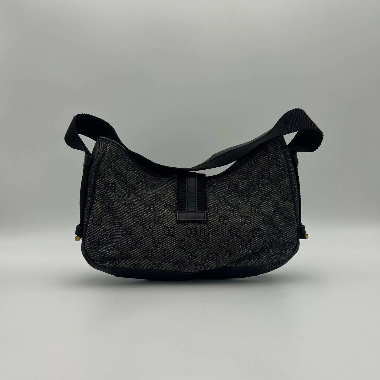 Gucci Dark Gray Monogram Canvas Jackie Hobo Shoulder Bag