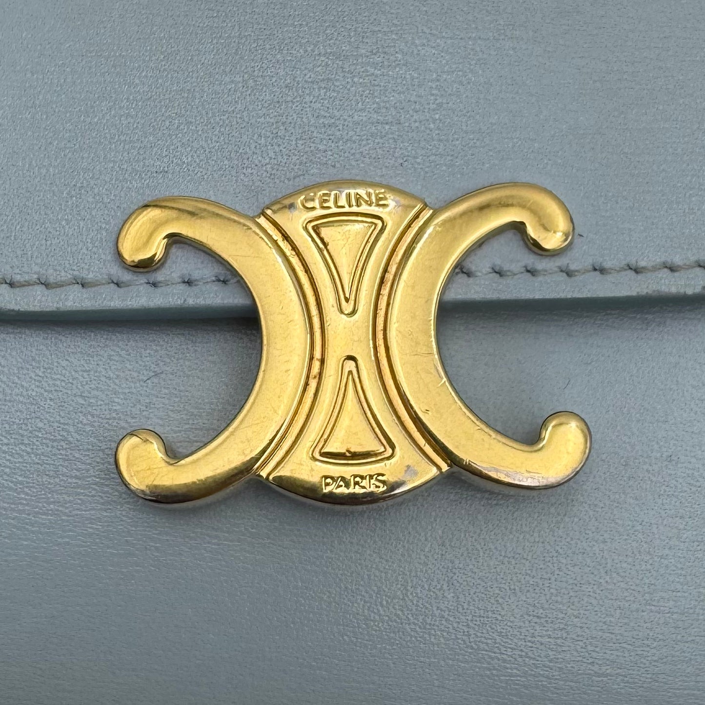 Celine Paris Light Blue Shiny Calfskin Triomphe Small Flap Wallet GHW