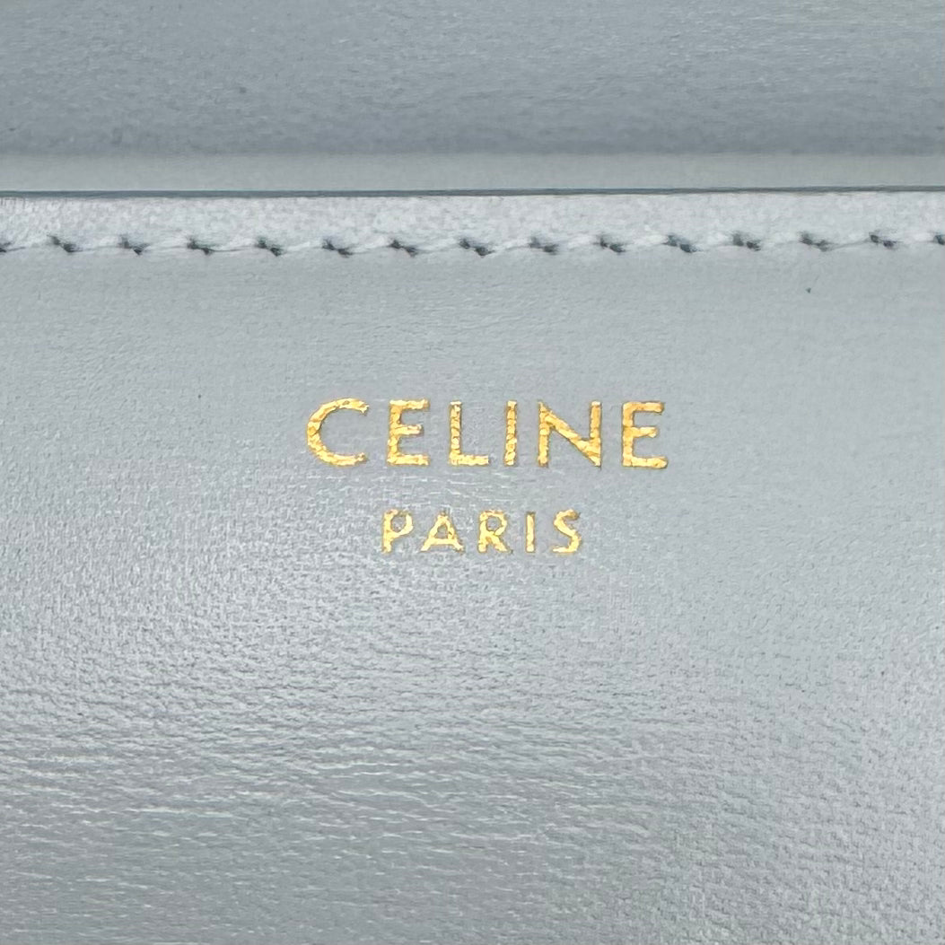 Celine Paris Light Blue Shiny Calfskin Triomphe Small Flap Wallet GHW