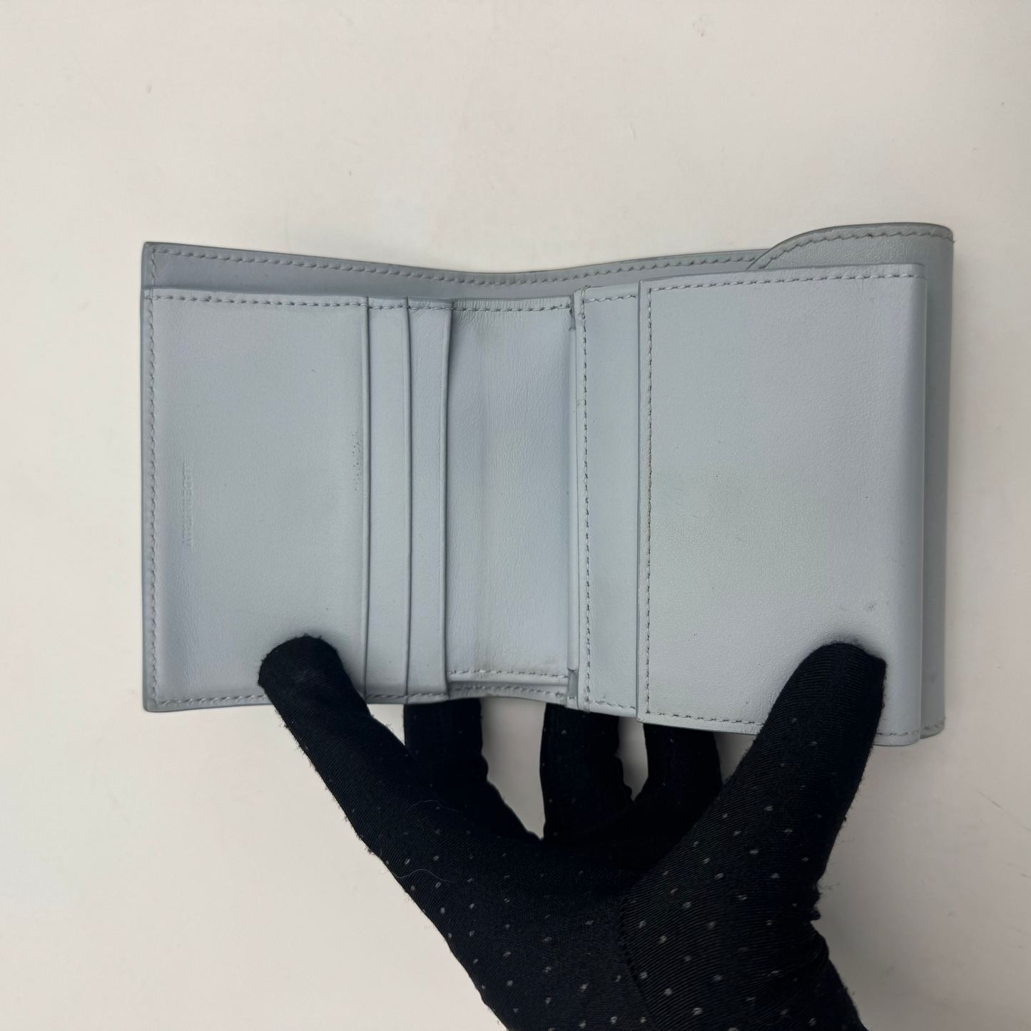 Celine Paris Light Blue Shiny Calfskin Triomphe Small Flap Wallet GHW