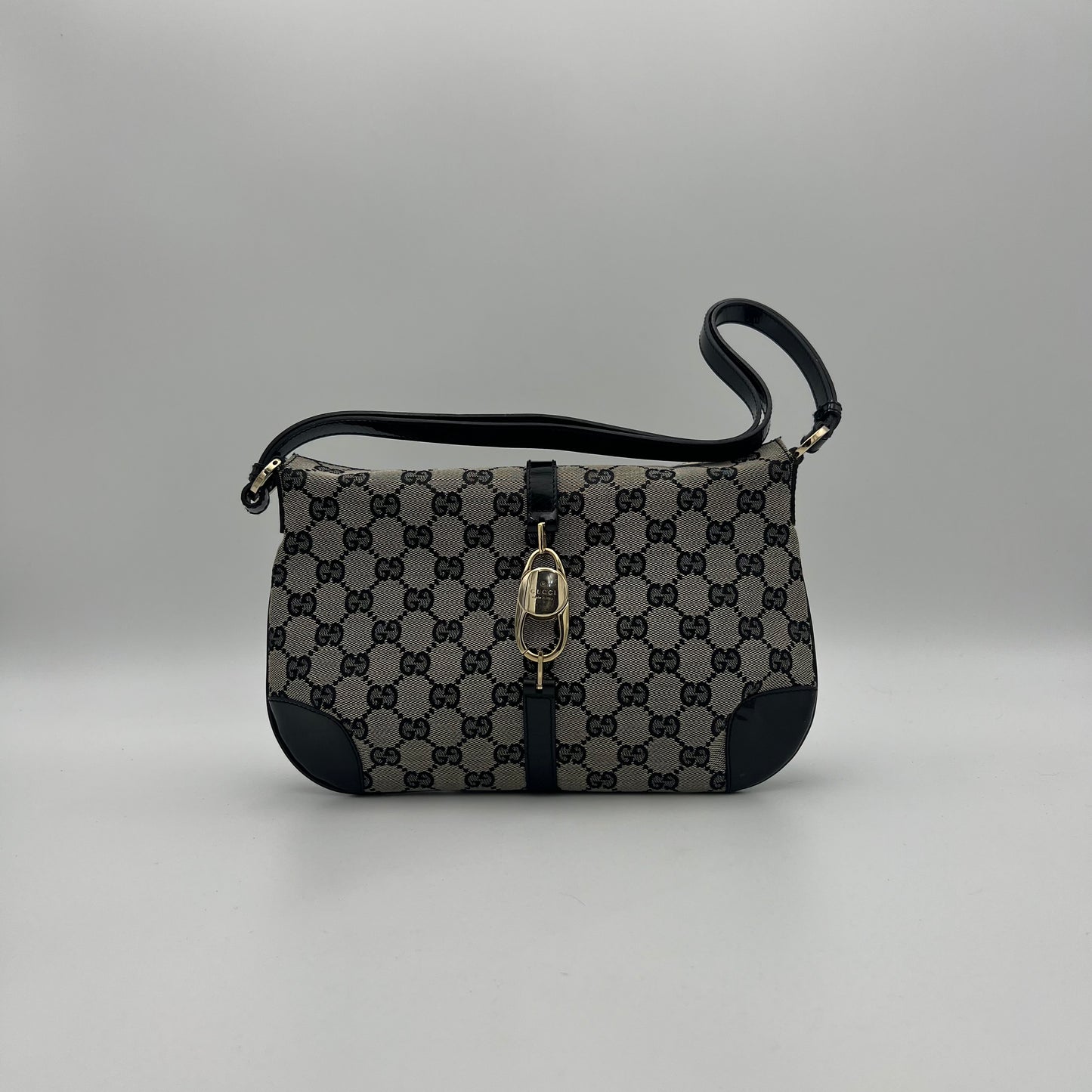 Gucci Black Monogram Canvas and Patent Leather Bolso Jackie Shoulder Bag