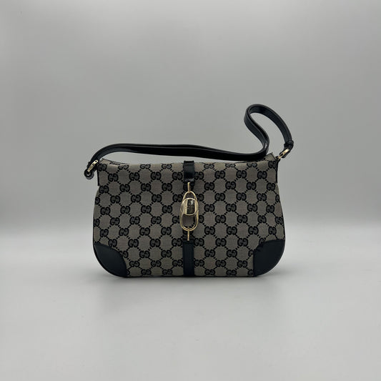 Gucci Black Monogram Canvas and Patent Leather Bolso Jackie Shoulder Bag