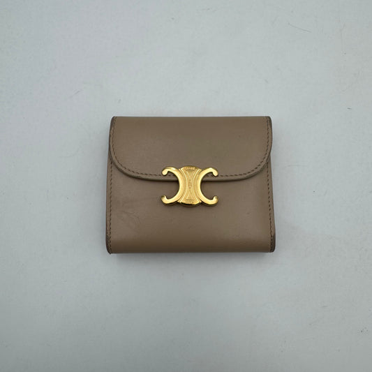 Celine Paris Beige Shiny Calfskin Triomphe Small Flap Wallet GHW