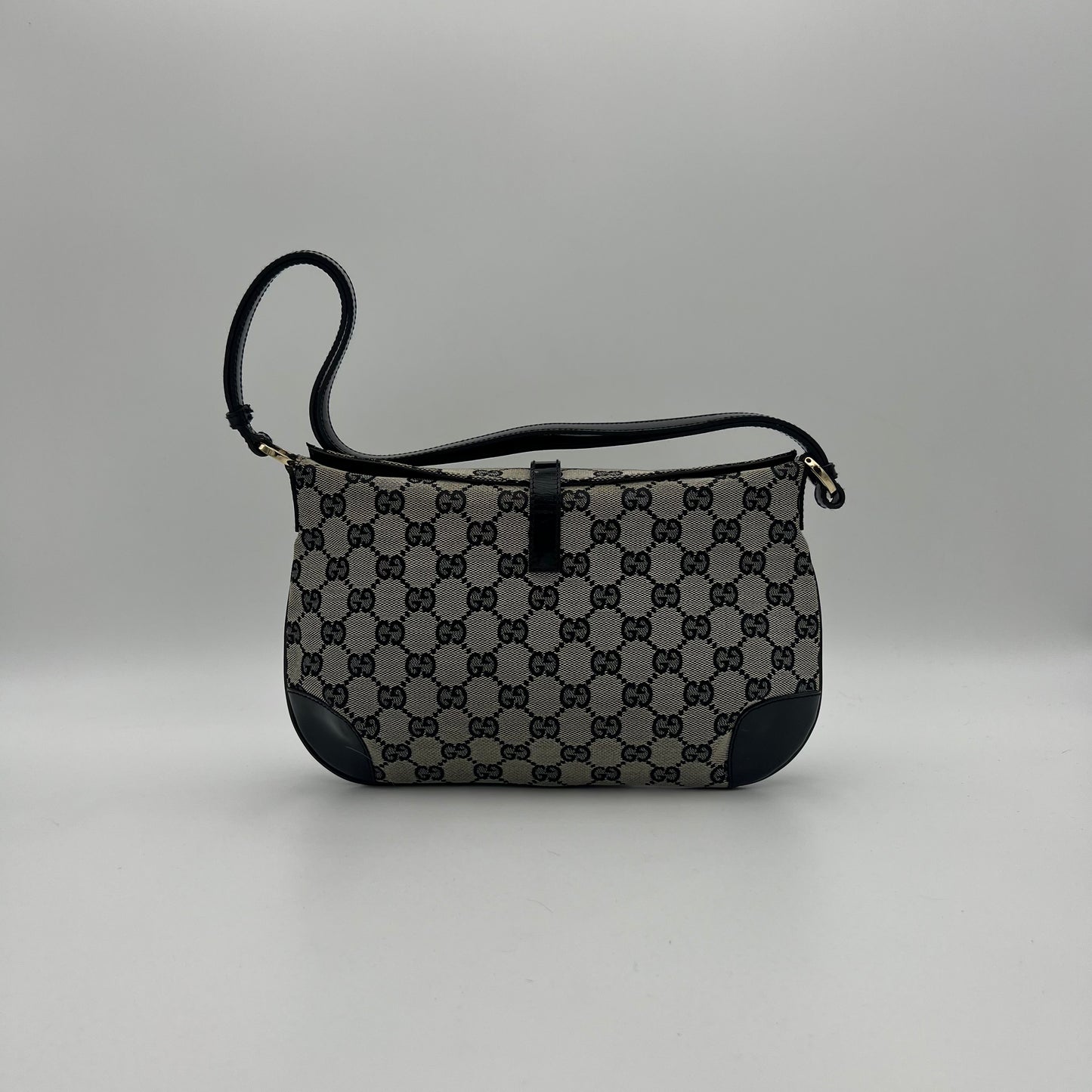 Gucci Black Monogram Canvas and Patent Leather Bolso Jackie Shoulder Bag
