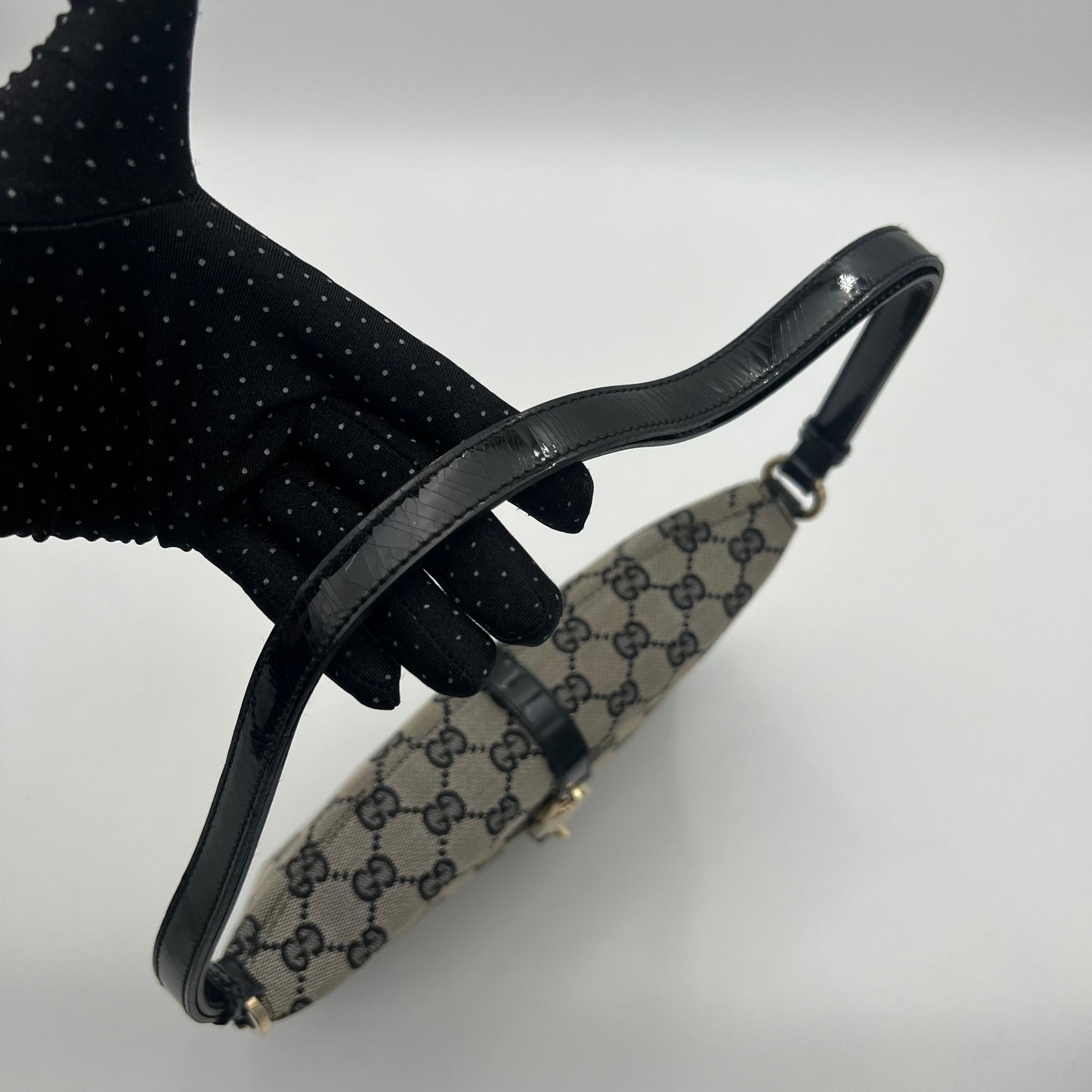 Gucci Black Monogram Canvas and Patent Leather Bolso Jackie Shoulder Bag