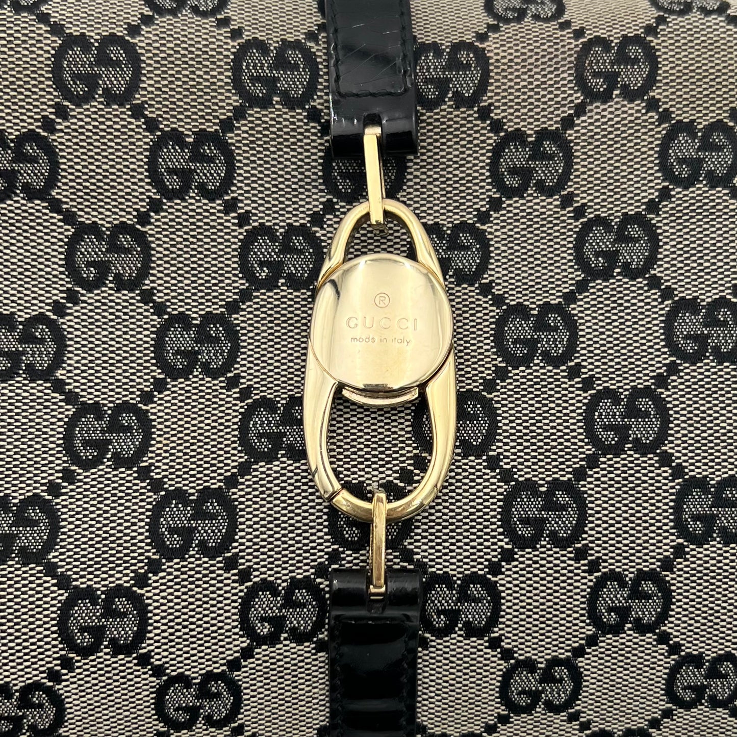Gucci Black Monogram Canvas and Patent Leather Bolso Jackie Shoulder Bag