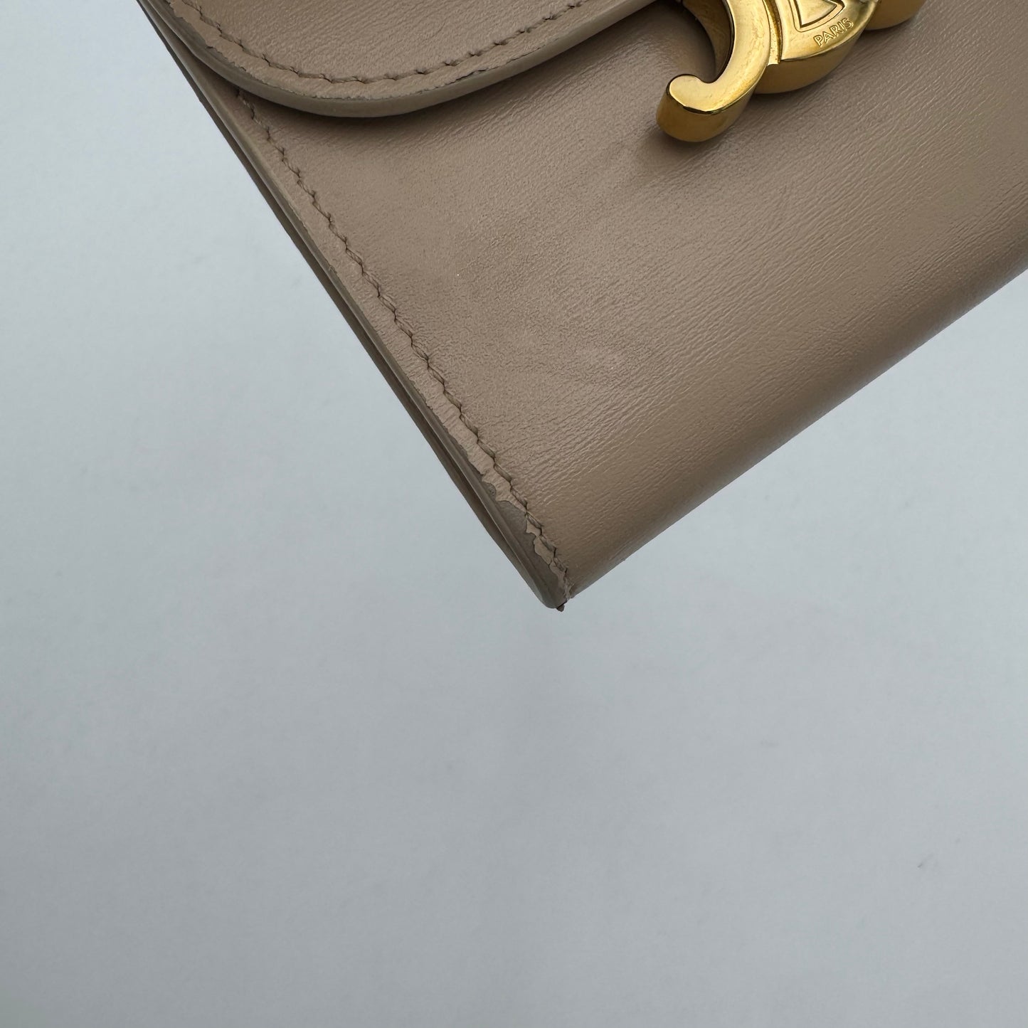 Celine Paris Beige Shiny Calfskin Triomphe Small Flap Wallet GHW