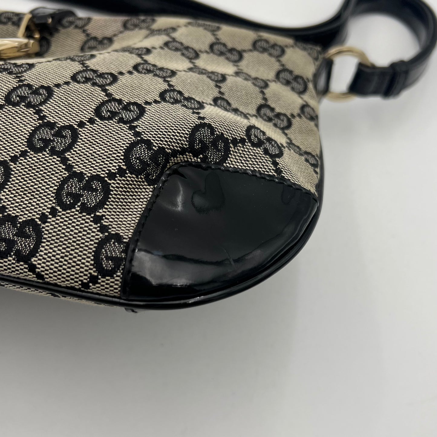 Gucci Black Monogram Canvas and Patent Leather Bolso Jackie Shoulder Bag