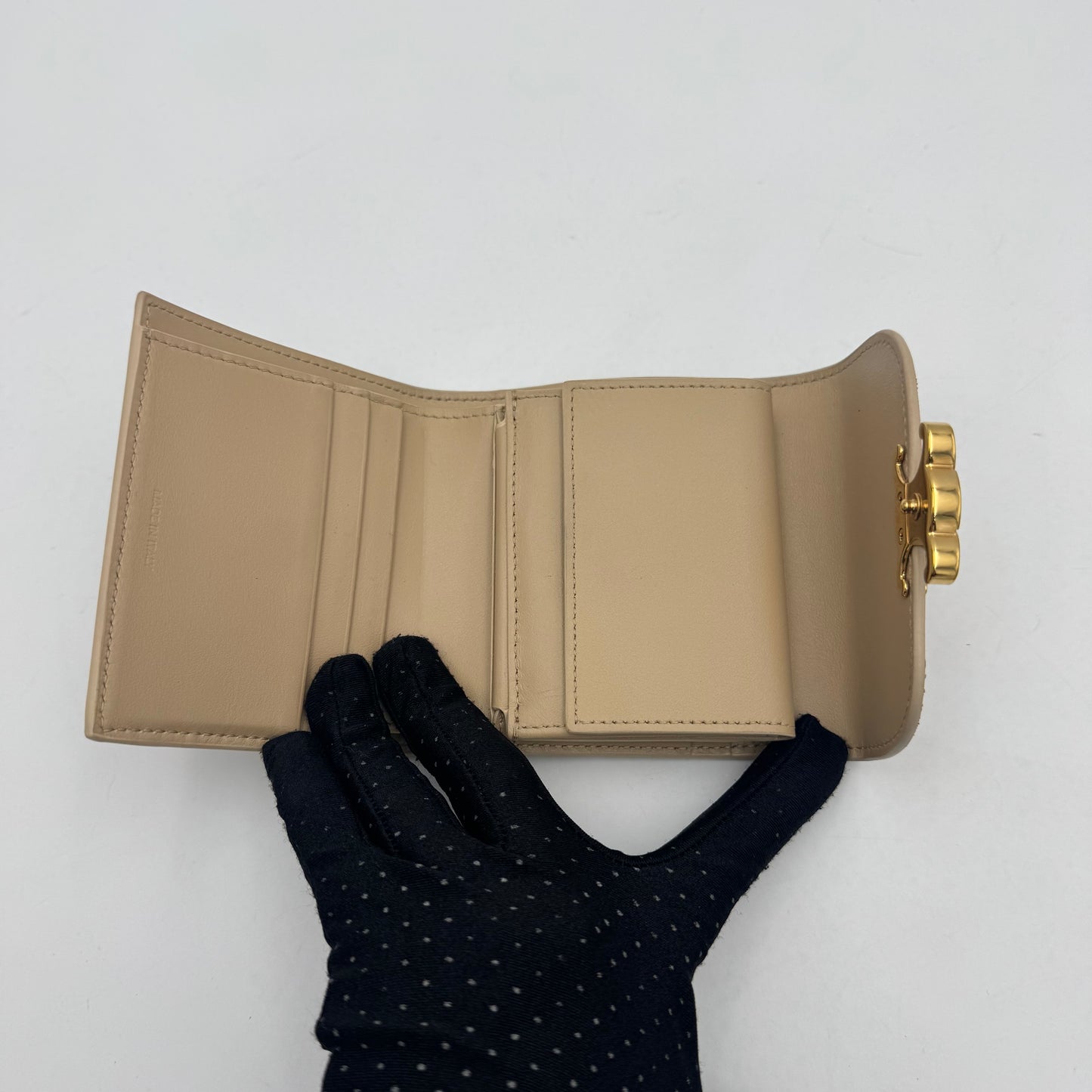 Celine Paris Beige Shiny Calfskin Triomphe Small Flap Wallet GHW
